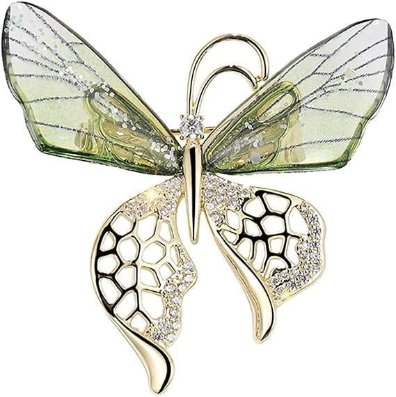 Women's Brooch Pin Crystal Rhinestone Butterfly Brooch Pins Vintage Green Butterfly Brooches Jewelry Animal Shape Corsage Scarf Clip Brooch Women Girls